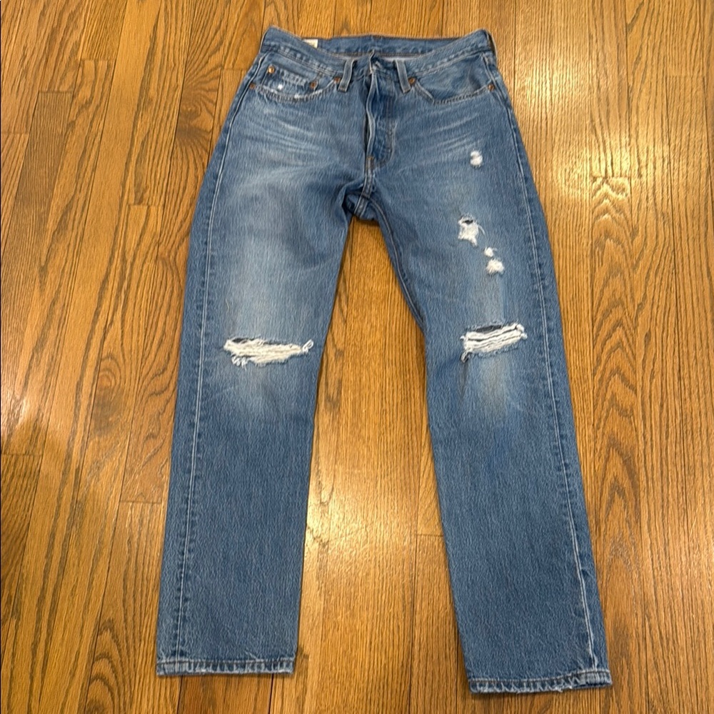Levi's Blue Straight Leg Distressed Jeans